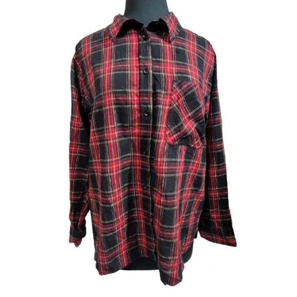 Black and Red Plaid Flannel Button Up Shirt Size XL - Picture 1 of 5